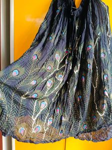 Women's Peacock Print Long Skirt | Sequins Work |