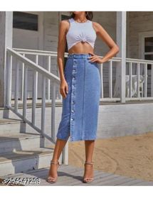 Highwaist Denim Skirt with Button Detail