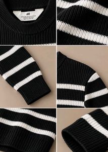 BLACK &amp; WHITE STRIPED RIBBED CREWNECK SWEATER