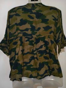 Versatile Camouflage Print Button-Up Top