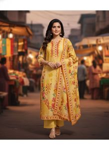 (Combo)Orange Floral Print Kurta Set &amp; yellow flor