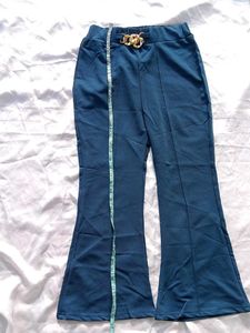 Blue Flared Pants with Gold Detail