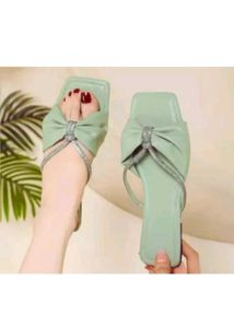 Chic Mint Bow Embellished Flat Sandals