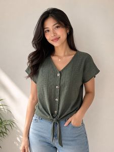 Olive Green Tie-Front Top