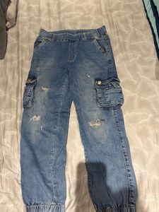 Distressed Denim Cargo Jogger pants