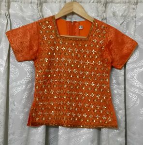 Elegant Orange &amp; Gold Indian Outfit for Kids