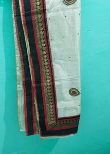 Off-White Saree with Red &amp; Black Border