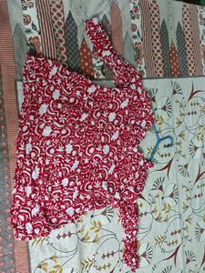 Red &amp; White Block Print Kurta