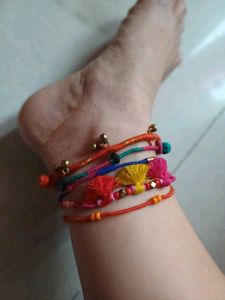 Handmade boho Colorful String anklet combo of 5