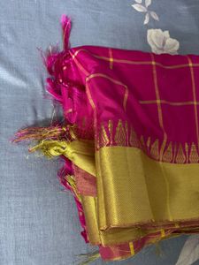 Pink Silk Saree with Gold Border