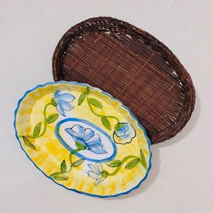 BRAND NEW 🍃Hand- Painted Floral Oval Platter 🍃