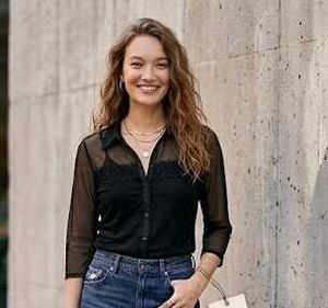 Sheer Black Button-Up Top/Shirt