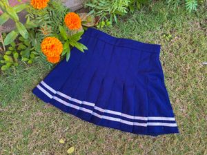 Navy Blue Pleated Skirt