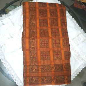 Orange Printed Saree With Blouse