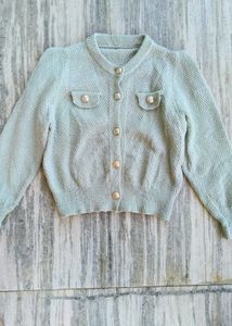 Mint Green Knit Korean Cardigan,high shoulder