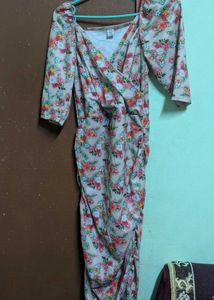 Floral Ruched Midi Dress (Size -M-L)