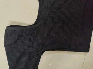 Textured Black Crop Blouse