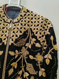 Embroidered Black Velvet Jacket with pink gown