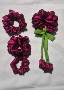 Set of 4 Burgundy Satin Scrunchies