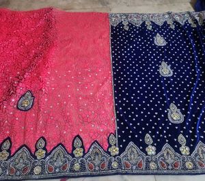 Blue &amp; Pink Velvet Saree