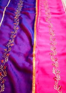 NEW Pink Blue Embroided Saree with Blouse