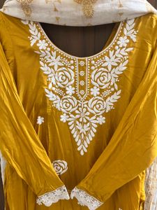 Yellow Kurta Set with White Dupatta