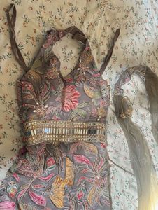 Embroidered Grey Helter Neck Jumpsuit with Dupatta
