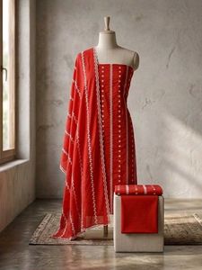 Orange Embroidered 3 piece Unstitched suit
