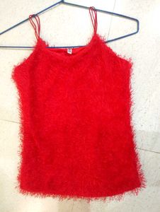 Vibrant Red Fuzzy Camisole Top