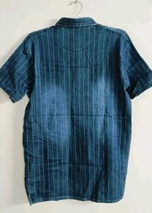 Men's Striped Denim Polo Shirt