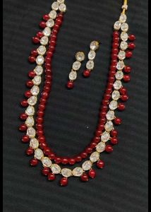 Elegant Red Bead Necklace & Earring Set