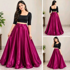 Elegant Black Crop Top & Fuchsia Skirt Set