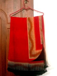 Elegant Red Saree with Gold Border