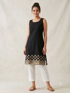 Elegant Black Kurta with Gold Border