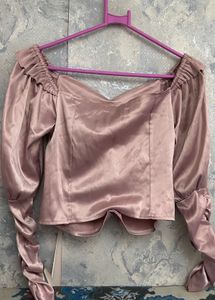 Satin Ruched Off-Shoulder Top