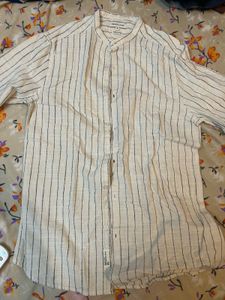 Men's Striped Band Collar Shirt