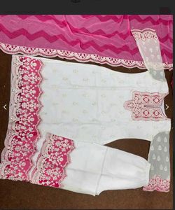 Elegant White Kurta Set with Pink Embroidery