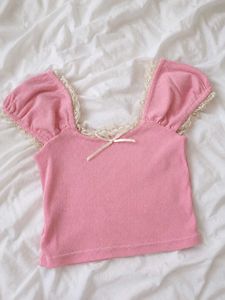 Cute Pink Lace Trim Top