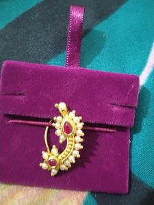 Beautiful Gold Nath with Pearls &amp; Rubies