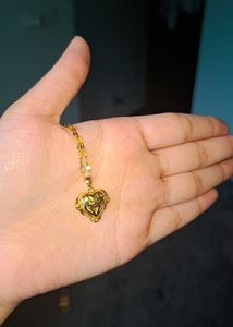 18k Gold Polish Heart Bling Necklace