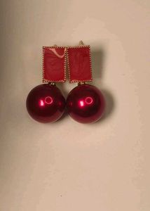 Red Pearl Drop Earrings