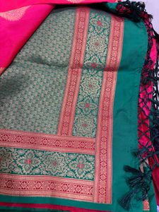 Vibrant Pink Saree with Gold Border