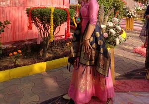 Banarasi silk ethnic gown with dupatta