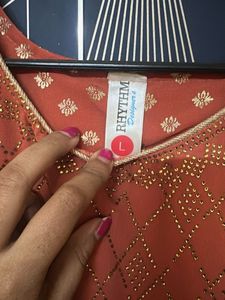 Orange Embroidered Ethnic Dress