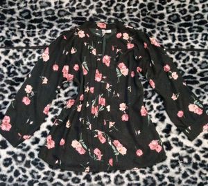 Black Floral Print Long Sleeve Top