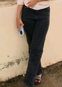 Washed Black Wide Leg Jeans