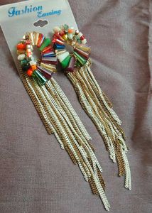 Colorful Beaded Stone Chain Earrings