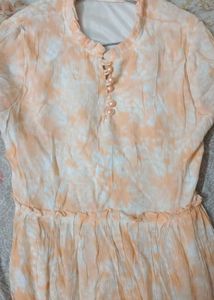 Peachy Tie-Dye Kurta with Pearl Buttons
