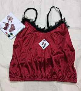 Silky Red32,34🆕🎁 Camisole with Black Lace