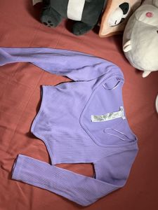ZARA Lavender Ribbed Cropped Top